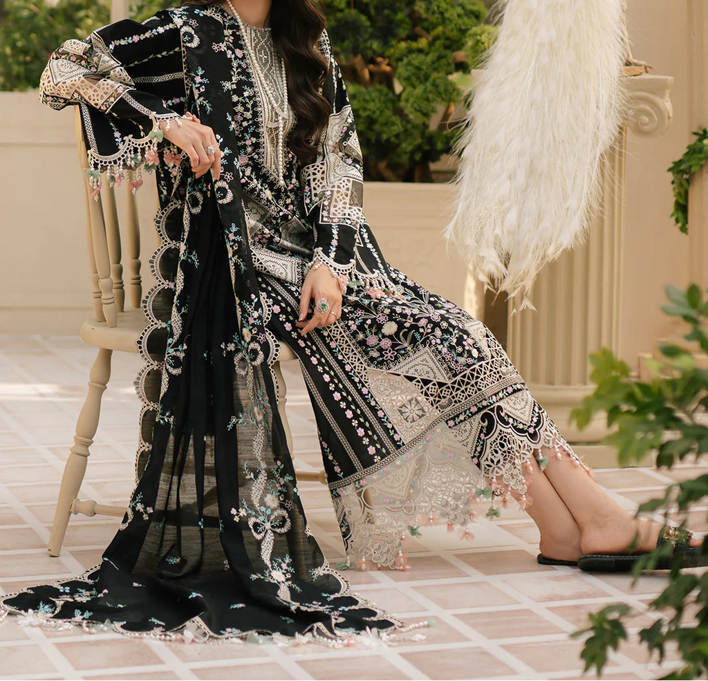 Embroidered 3pc Lawn Dress With Embroidered Chiffon Dupatta.